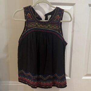 Anthropologie Black Tank Top with Colorful Embroidery